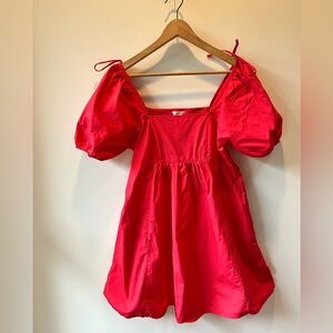 Draper James Salmon/Pink 100% Cotton Puff Sleeve Mini Dress - Size M